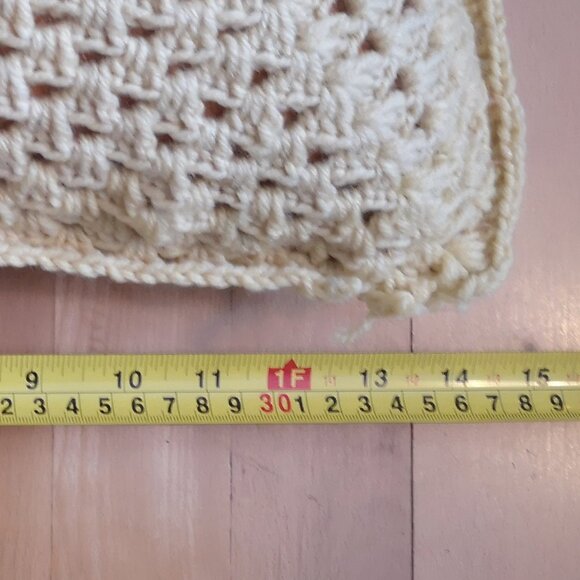 Handmade Crochet 56"x 43" Afghan in Ripple Pattern Tan & Multi + 14"x14" Pillow - Picture 7 of 7